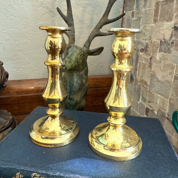 Vintage Made in England Small Gold Candle Holders - Picture 3 of 8